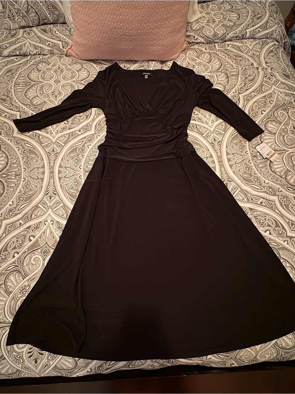 NWT Nine West Black Faux Wrap Midi Dress Size 12